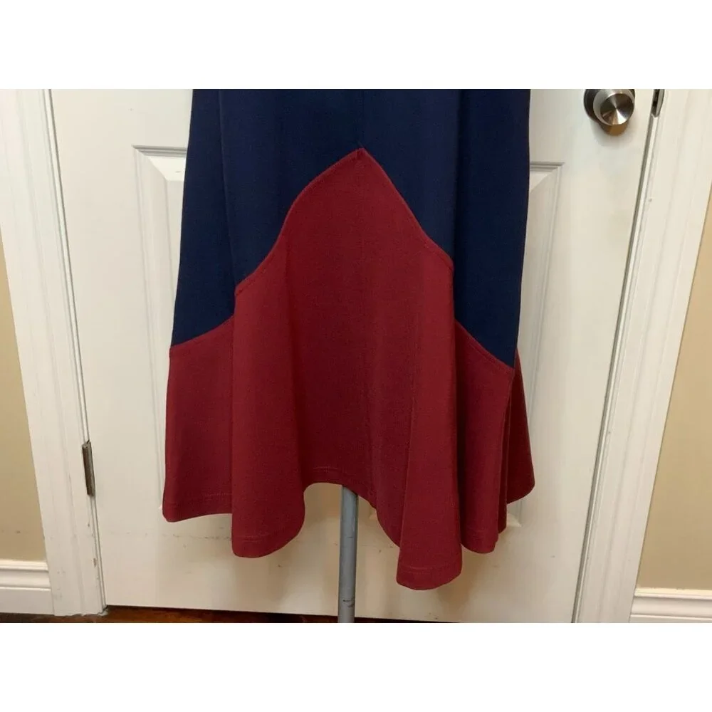Tory Burch Willa Navy Blue, Maroon & Cream Colorblock A-Line Dress, Size M